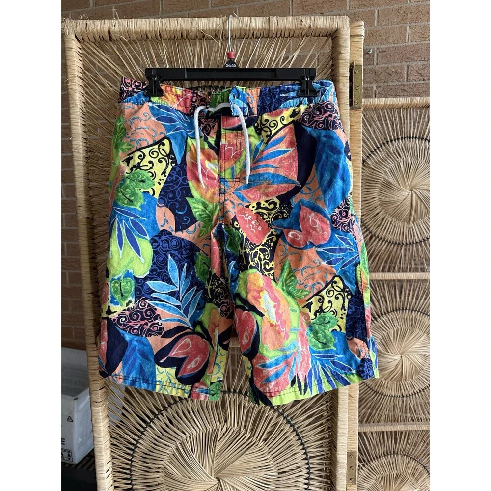 Vintage Polo Ralph Lauren Kids XL 18-20 Swim Trunks Tropical Floral Board Shorts